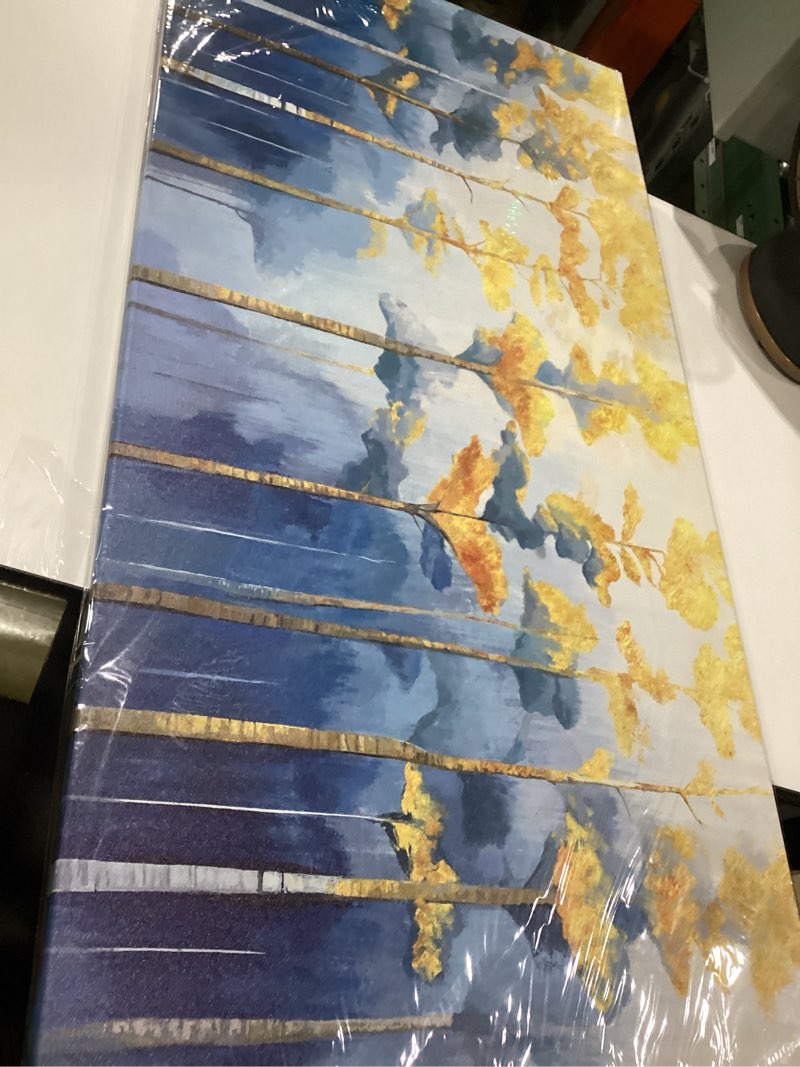 Condition photo showing New/Like New for amatop large abstract art wall hanging for the living room, featuring modern plant prints pictures and blue and yellow tree artwork for bedrooms, bathrooms, dining rooms, and studies. 48x24 inches., similar to stock photo