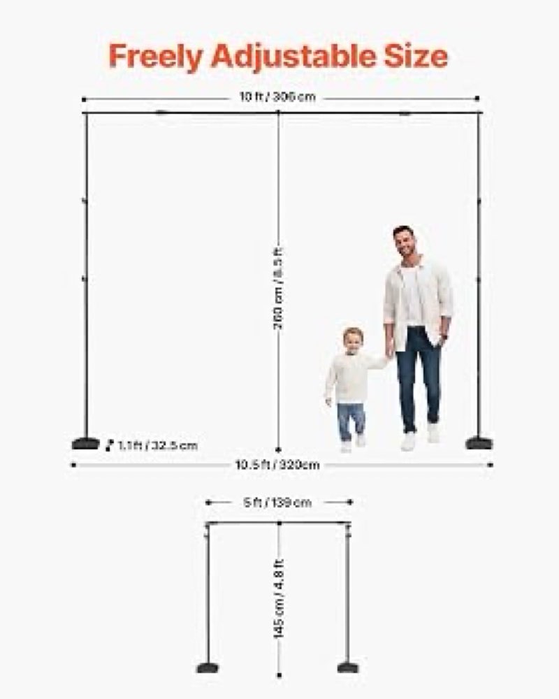 vevor backdrop stand, adjustable photo backdrop stand kit, portable background with 7 crossbars, heavy duty projector screen, for wedding, photo video