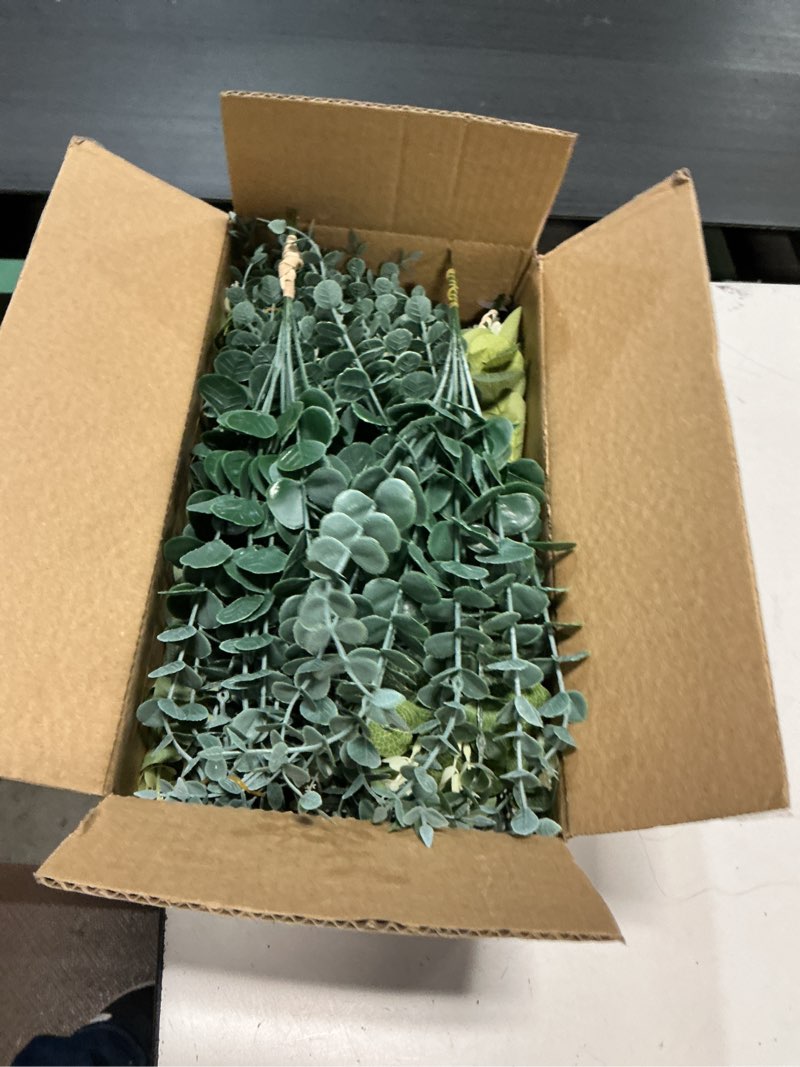Condition photo showing New/Like New for 150 pcs 4 kinds mixed artificial eucalyptus leaves stems bulk fake silver dollar eucalyptus bundle faux plants greenery for diy bouquets floral arrangement wedding engagement party decor