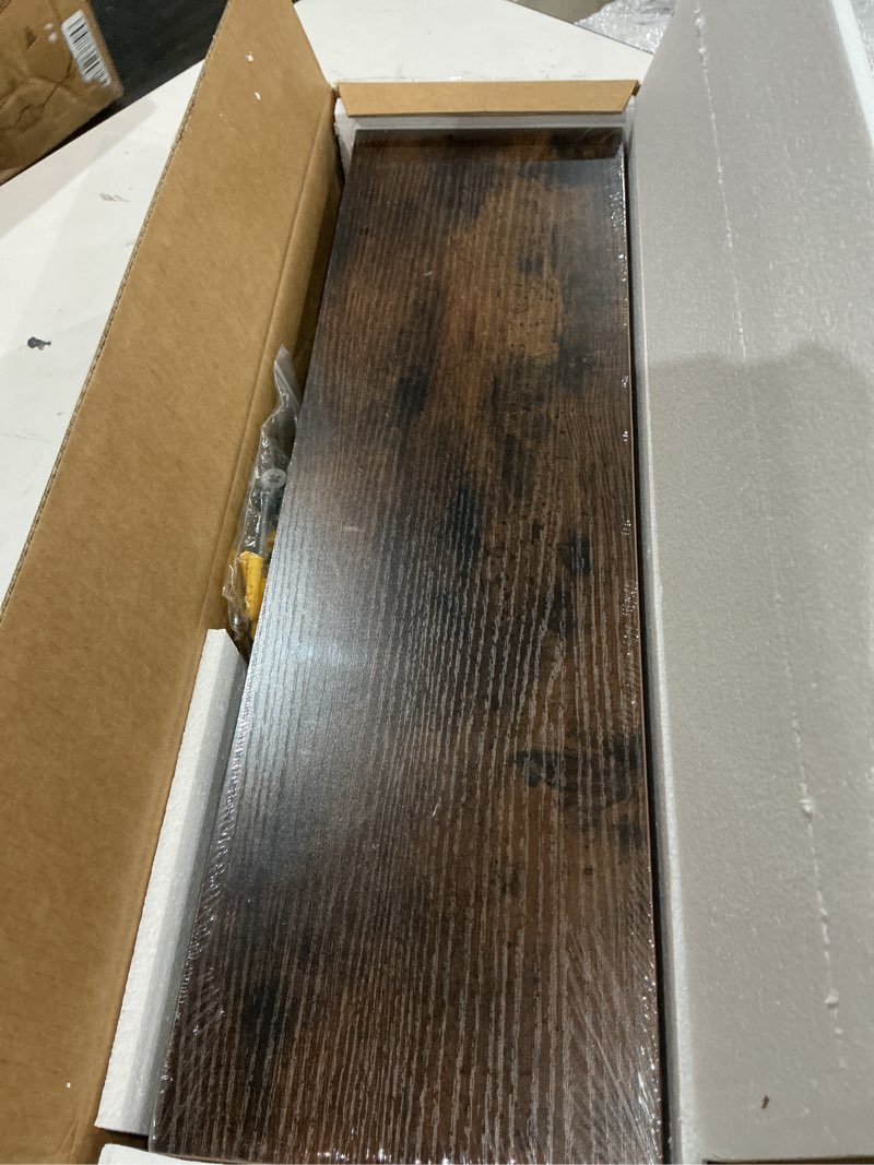 Condition photo showing Good Condition for bayka floating shelves, 22.5 inches rustic wood wall shelves for bathroom?bedroom, living room, kitchen & book, hanging display decor organization shelf with 22 lbs capacity (rustic brown) b. rustic brown - americana farmhouse style 22.5inches