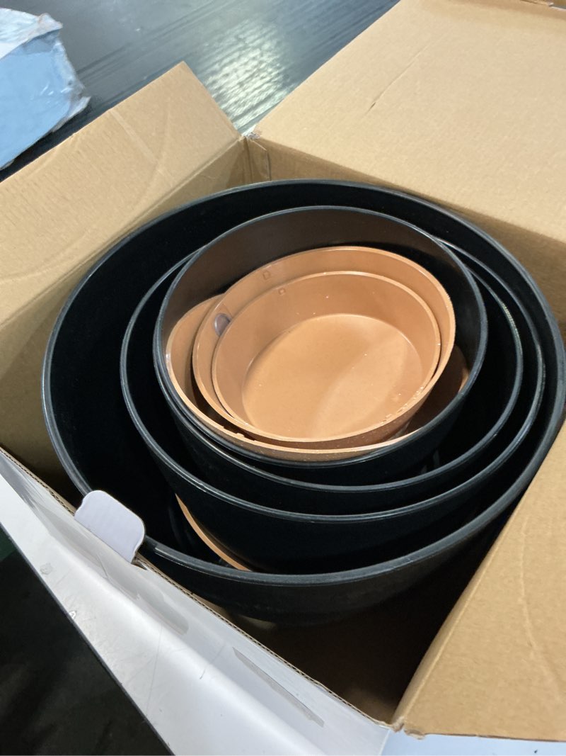Condition photo showing As Is for plant pots,12/10/9/8/ inch large plastic self watering flower pots indoor outdoor with drainage holes, deep reservoir,nursery planting pot for indoor out door plants black