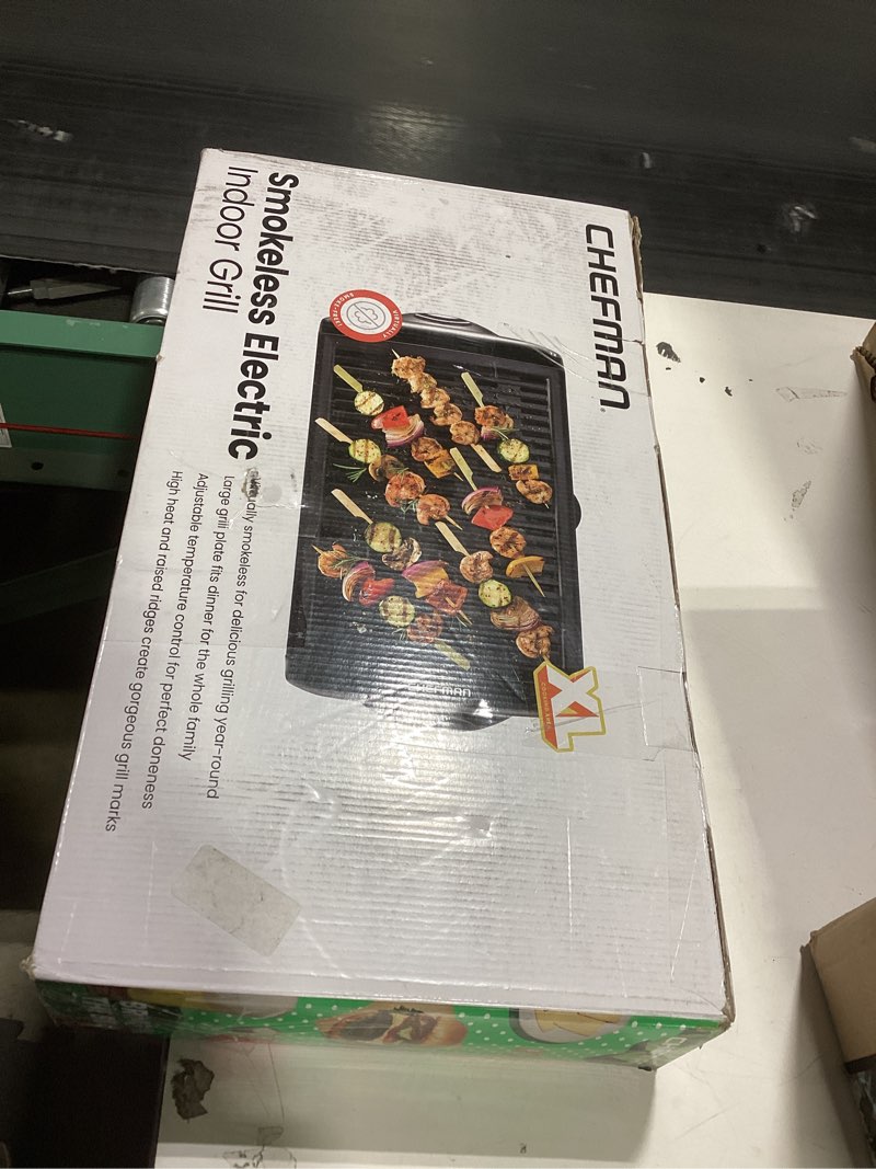 Condition photo showing Good Condition for Chefman Electric Smokeless Indoor Grill w/ Non-Stick Cooking Surface & Adjustable Temperature Knob from Warm to Sear for Customized BBQing, Dishwasher Safe Removable Water Tray, Black