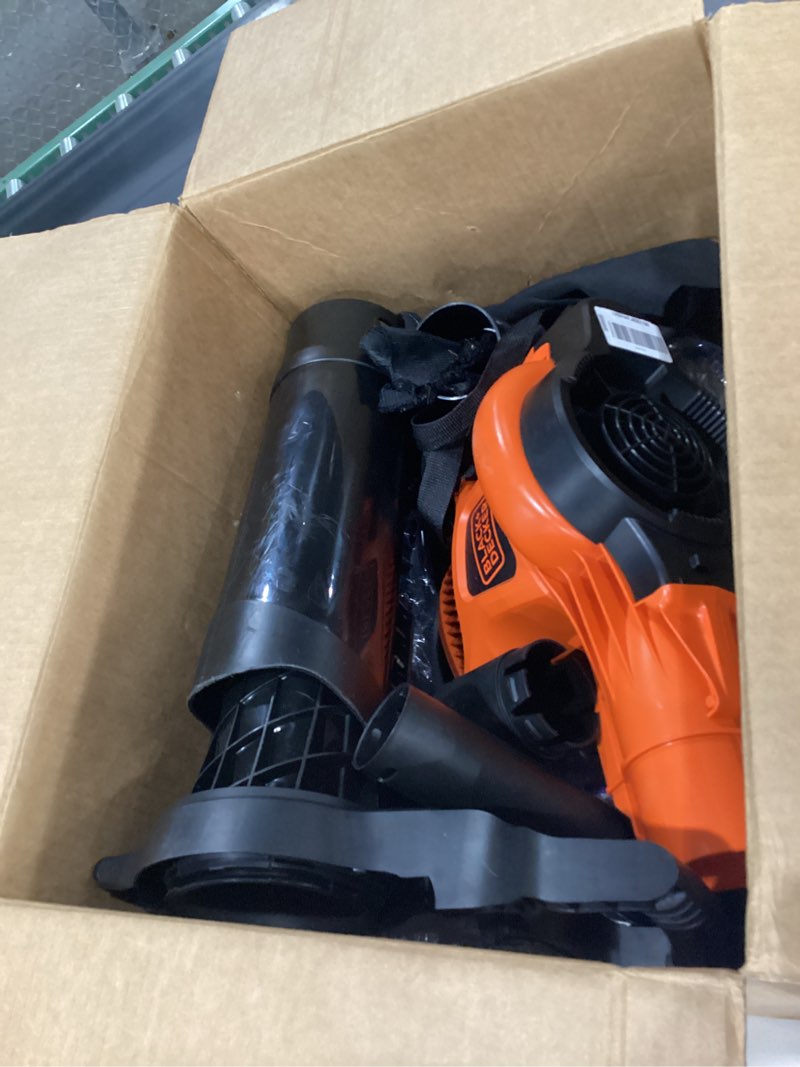 Condition photo showing As Is for USED NOT TESTED SCRATCHED BLACK+DECKER Leaf Blower Leaf Vacuum and Leaf Mulcher 3-in-1, Electric Blowers for Lawn Care, 12 Amp, 250 MPH, 400 CFM (BV6000)