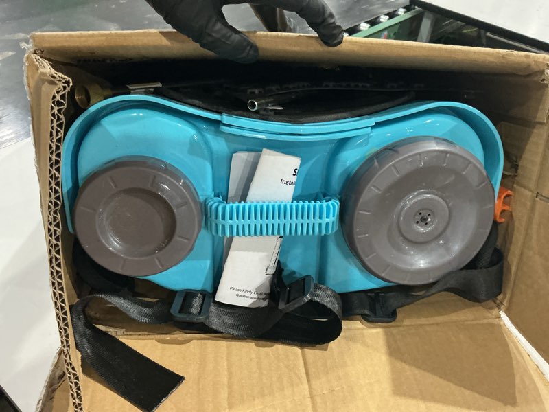 Condition photo showing As Is for seeutek backpack sprayer battery powered 4.2 gallon, 0-100 psi electric garden sprayer with mix function, weed lawn yard sprayer with telescopic wand, 6 nozzles, 21v 2.6ah battery & charger included blue 4.2 gallons