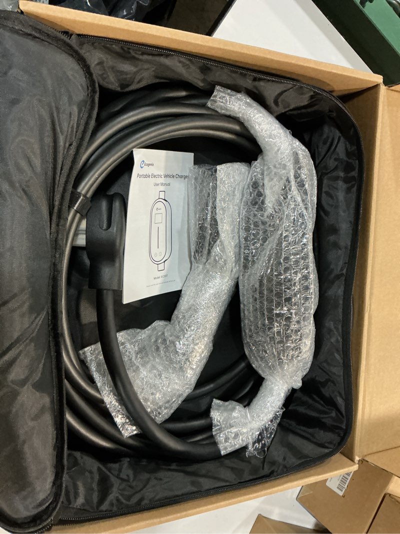 Condition photo showing Good Condition for ecogenix level 2 tesla home charger, 24a/240v dryer outlet portable mobile charging cable for model 3/y/s/x, adjustable amps, apartment-friendly, 25ft tesla universal connector with nema 14-30 plug 24a level 2 tesla charger, 25ft