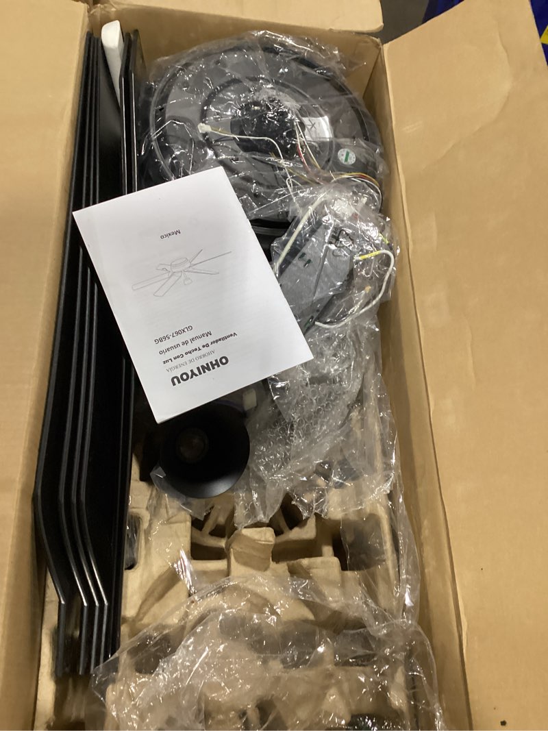 Condition photo showing New/Like New for Ohniyou Ceiling Fans with Lights, 56'' Black Ceiling Fan Remote/APP Control, Dimmable, Quiet DC Motor Indoor/Outdoor Ceiling Fan for Living Room, Patios