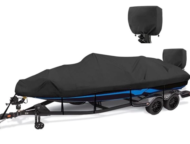 waterproof boat cover - fits 16' to 18.5' ft bass, v-hull, tri-hull, fish & ski, runabout bowrider boats - heavy duty canvas black