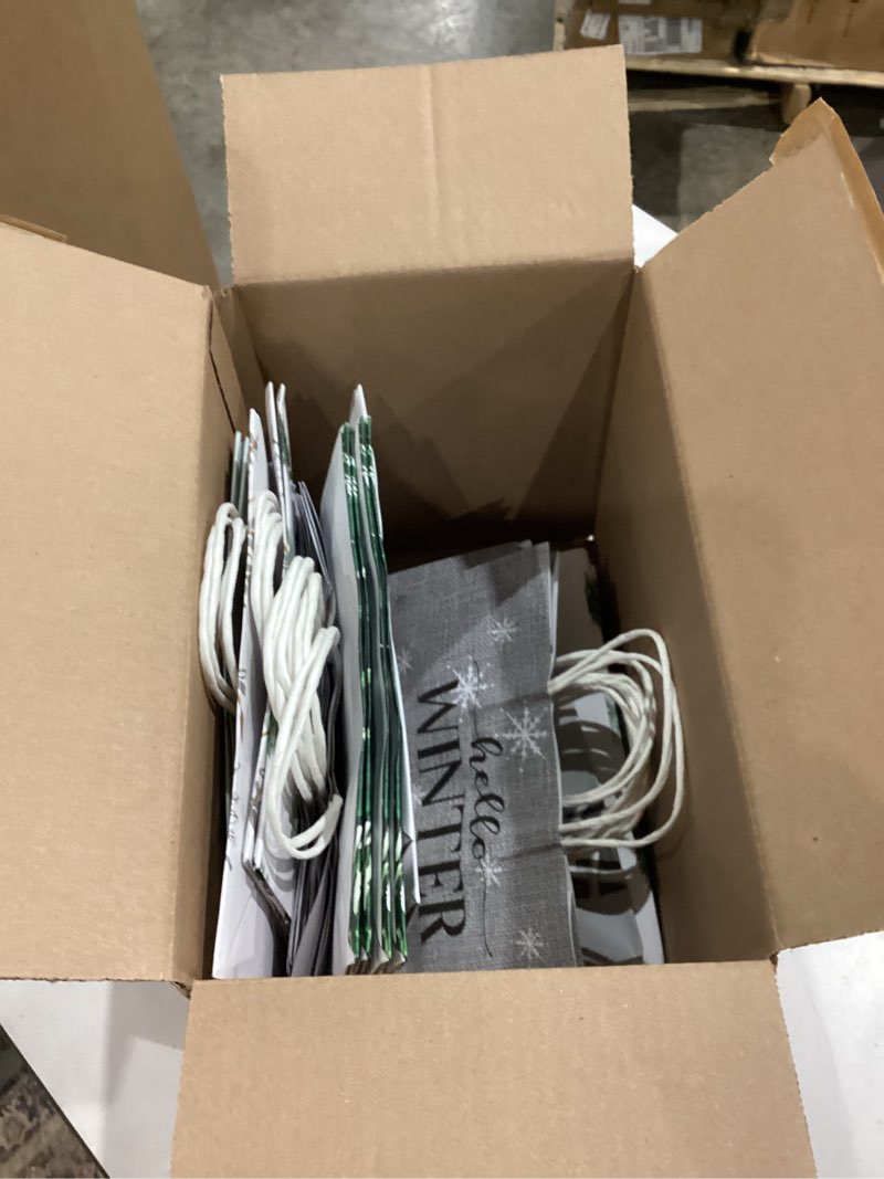 Condition photo showing Good Condition for incomplete horaldaily 24 christmas gift paper bags bulk with handles wrapping, christmas trees snow snowman deer holiday presents(24 large)