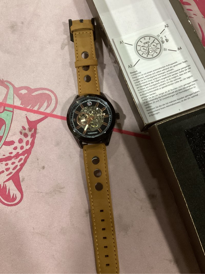 Condition photo showing Good Condition for gleim mechanical skeleton watch self-winding leather brown casual | steampunk dial,42.5mm case,16mm thickness,3atm waterproof,luminous hands,no battery needed,business casual
