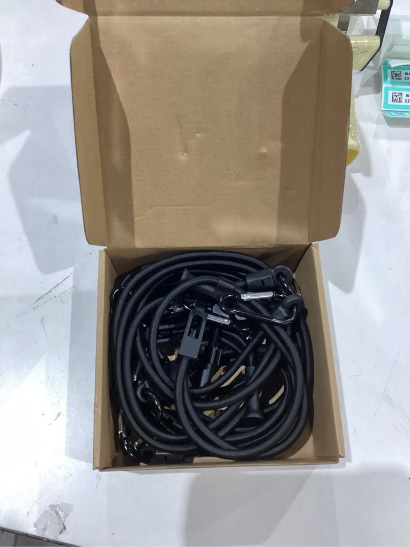 Condition photo showing Good Condition for adjustable bungee cords with carabiner hooks 36 in heavy duty outdoor, including 8 pcs black bungee straps and 4 spare clips