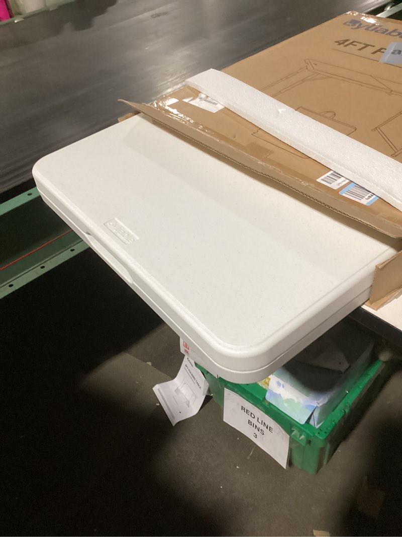 Condition photo showing Good Condition for folding table 4 foot portable heavy duty plastic fold-in-half utility table small indoor outdoor adjustable height folding with carrying handle, camping and party,white | portable, heavy duty, fold-in-half, indoor outdoor, adjustable height, folding