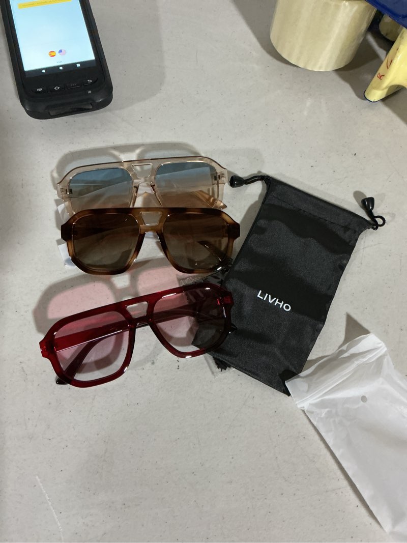 Condition photo showing Good Condition for livho trendy polarized square aviator sunglasses women men square eyewear frame, retro sun glasses for women men 2025 shades brown tortoise/brown+ burgundy/red gradient blue + clear brown/green + gradient brown polarized