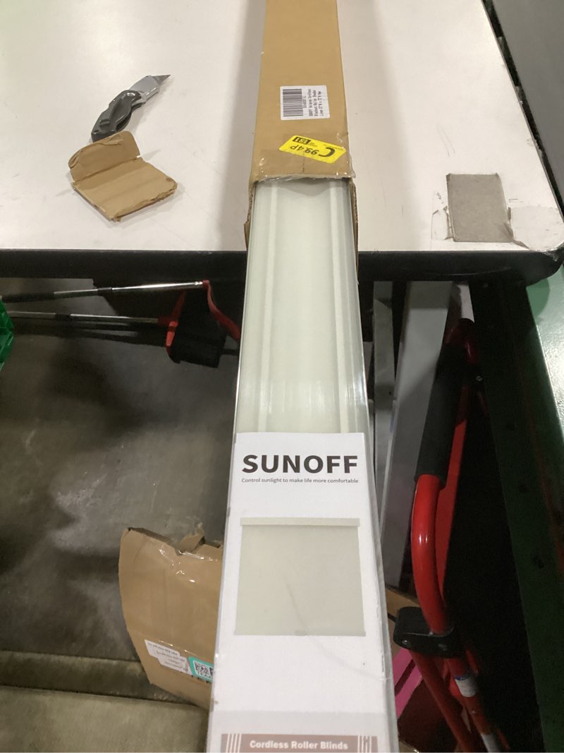 Condition photo showing New/Like New for Cordless Blackout Roller Shades Blinds for Windows Free-Stop,Pull Down Room Darkening with Valance,Thermal Insulated Woven Fabric Window Door Blinds for Home,Office,Linen 37" W x 72" L 37"W x 72"H Linen