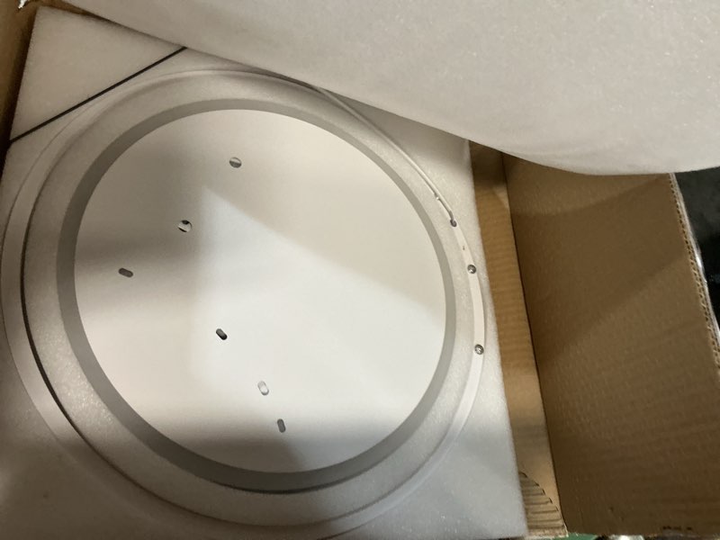 Condition photo showing As Is for o'neeldy modern 3 ring led chandelier lamp fixture white 25.59''dimmable acrylic flush mount ceiling lights with remote control ideal for small room, kitchen, bedroom white ceiling light, 3-light
