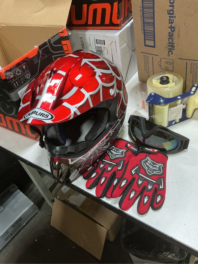 Condition photo showing Good Condition for DOT Youth Dirt Bike Helmet for Boys & Girls Ages 5-14, Four Wheeler, Motocross, BMX, MX, UTV, Snowmobile, Go Kart, Racing, Skateboard, Baseball Red Cobweb Small