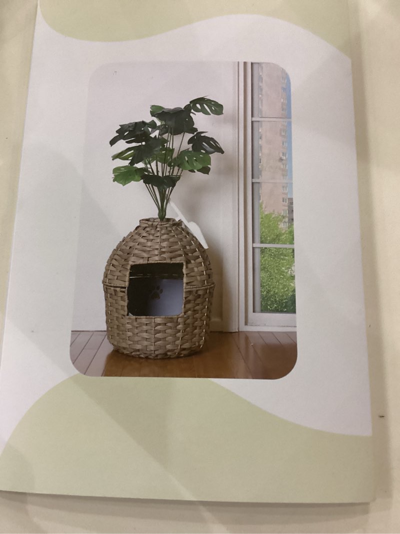 cat litter box enclosure with fake plant, plant hidden litter box for large cat, handwoven rattan cat box enclosure with litter box 