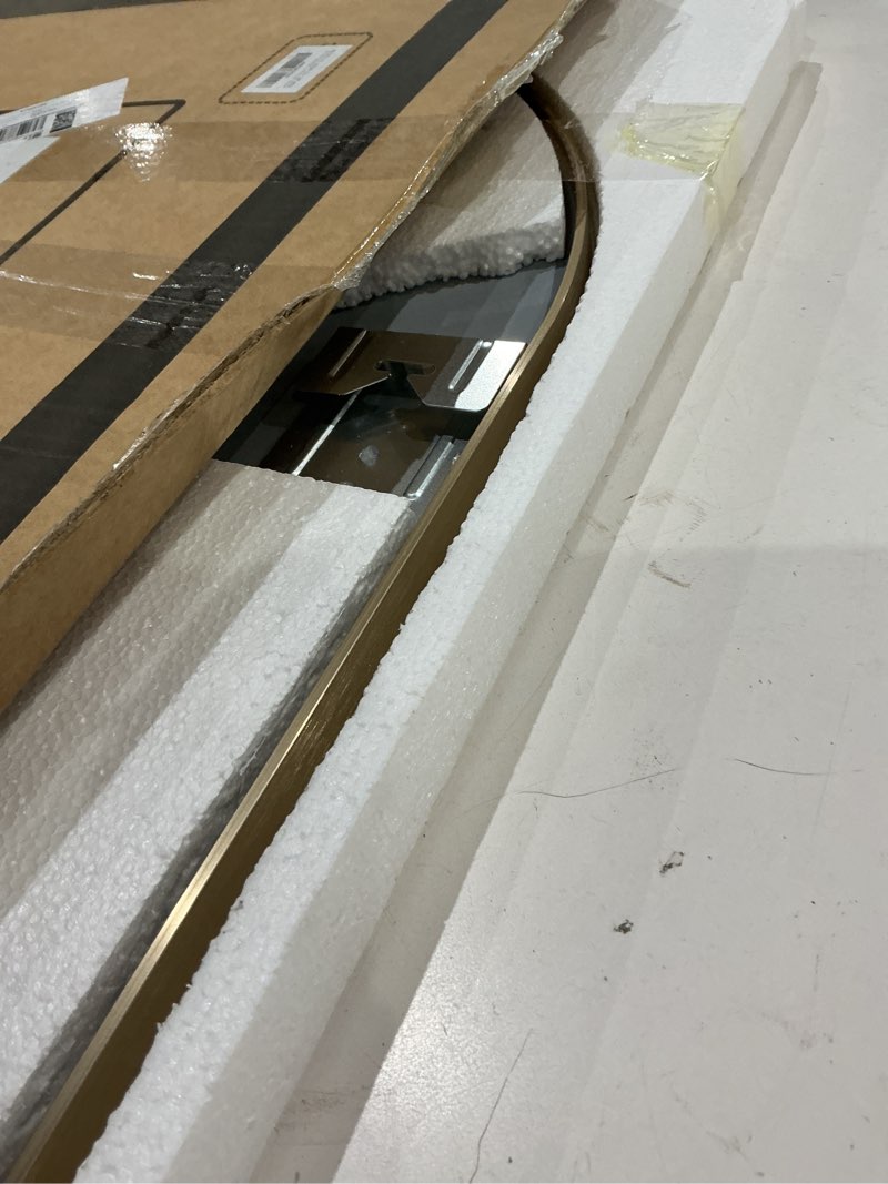 Condition photo showing Good Condition for gold metal frame bathroom arch mirror for over sink, 20x28 inch rounded arched tempered mirror, wall vanity mirror for farmhouse, modern luxe mirror for bedroom, living room, entryway gold 28"l x 20"w