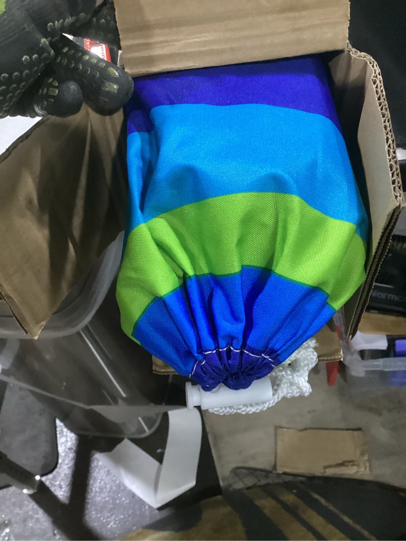 Condition photo showing Good Condition for 6.5ft beach umbrella with tilt pole, portable sand anchor and carry bag, upf 50+ sun shelter air vents, perfect for beach, camping, sports, pool,gardens and balcony,ch-1503 blue multi stripe 6.5 ft delux ch-1503 blue multi stripe