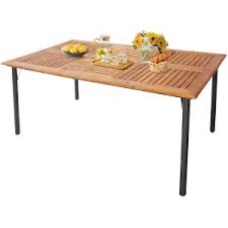 Metal Outdoor Dining Table with X-Leg Farmhouse Design and Umbrella Hole