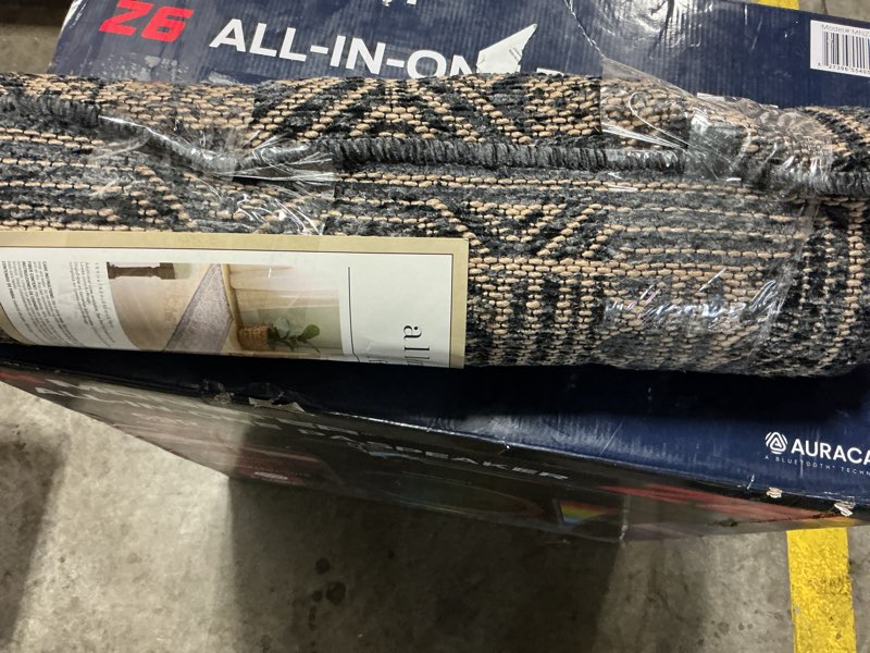 Condition photo showing As Is for allen + roth theon 2 x 7 (ft) loomed jute charcoal rectangular indoor abstract mid