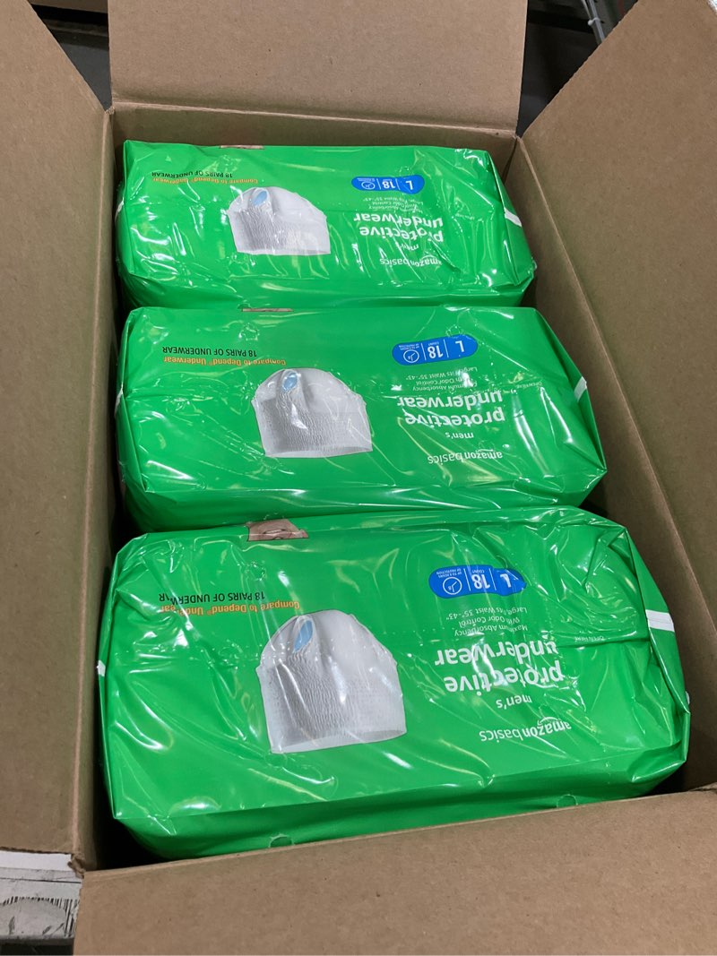 Condition photo showing New/Like New for Amazon Basics Incontinence Underwear for Men, Maximum Absorbency, Large, 54 Count (3 Packs of 18) Large 54.0