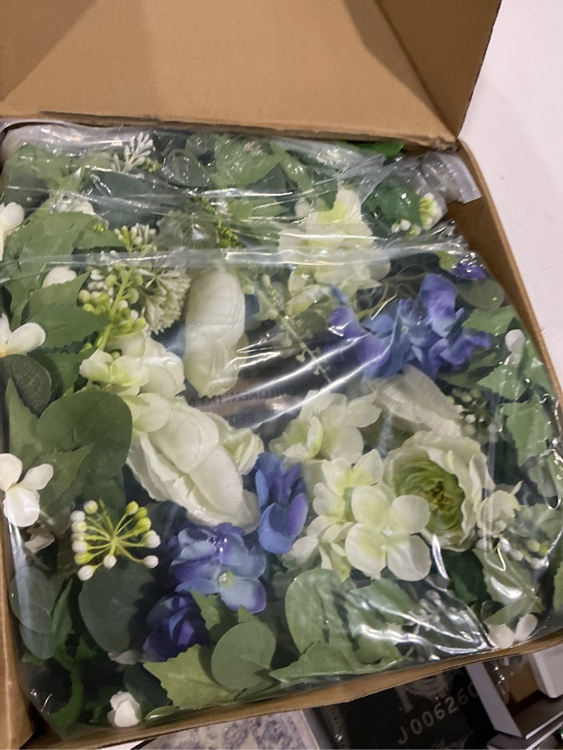 Condition photo showing Good Condition for 26" hydrangea & eucalyptus wreath for front door, porch, window - large artificial silk flowers outdoor wreath for home, farmhouse, wedding decor - spring, summer, all seasons (white&purple)