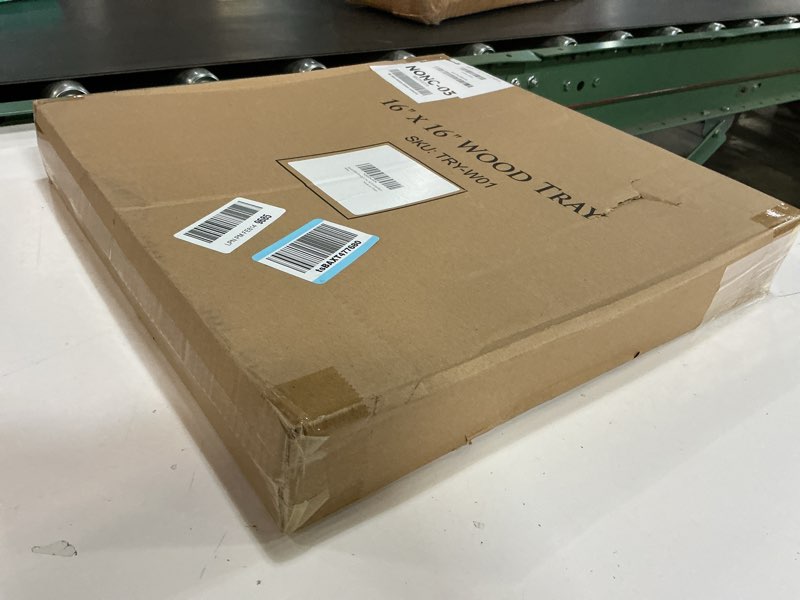 Condition photo showing New/Like New for Square Wood Serving Tray with Handle, Ottoman Decorative for Home, 16x16 inches Black