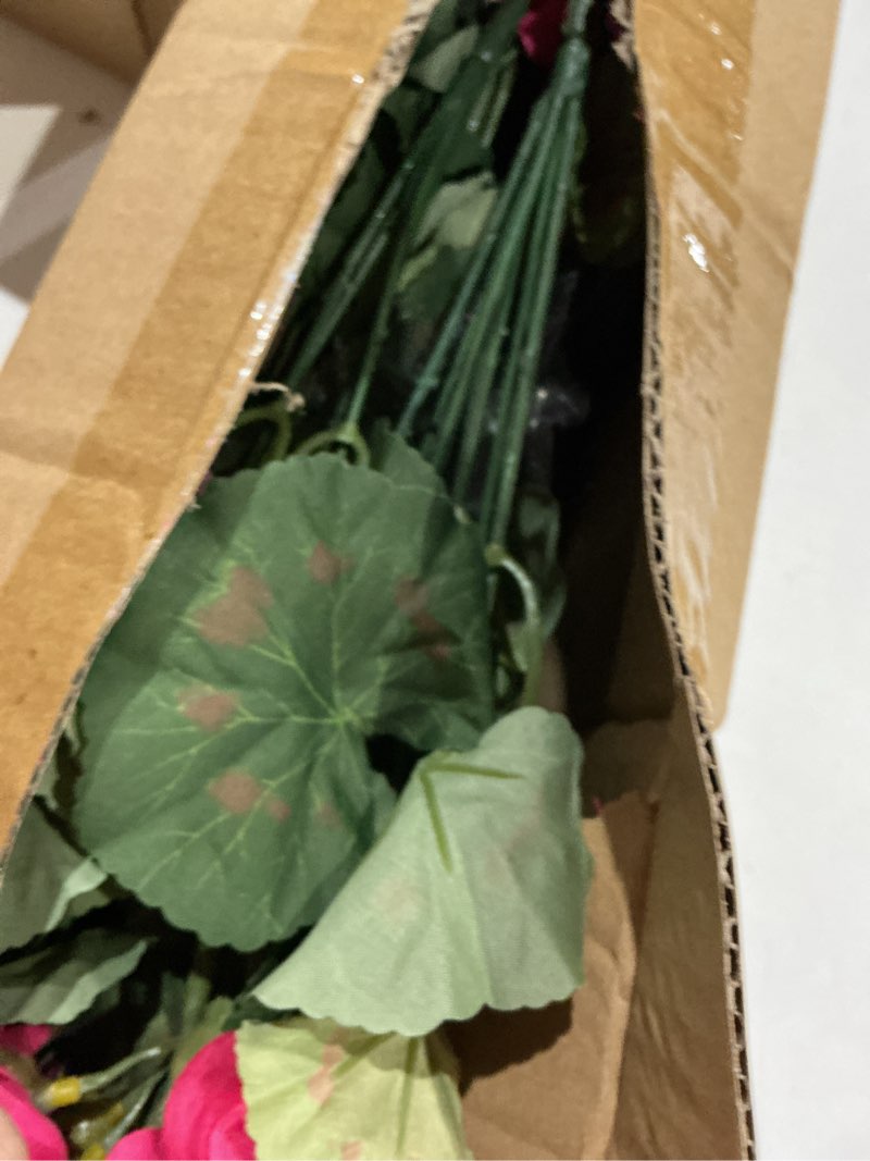 Condition photo showing Good Condition for artificial geranium fake flowers for outdoors decoration, 6 bundles silk geraniums flower uv resistant look real faux plants for outside planter front door garden patio balcony yard home, hot pink 6 hot pink