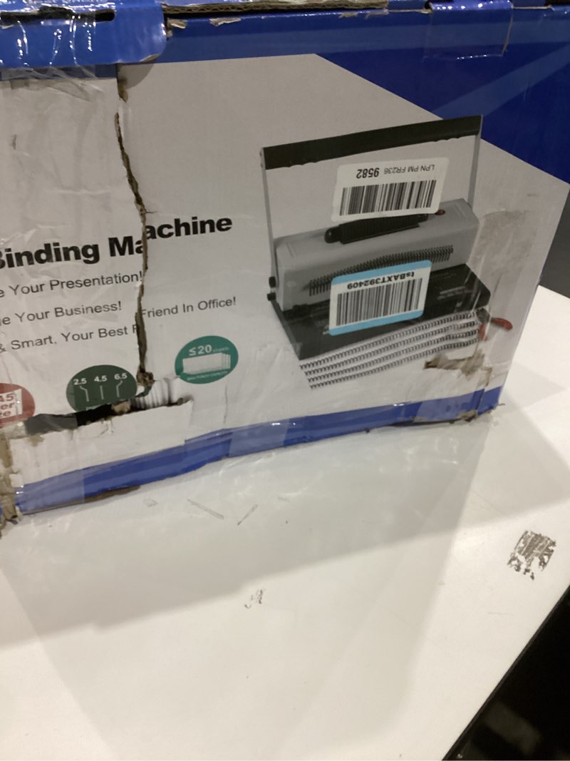 Condition photo showing As Is for MAKEASY Spiral Coil Binding Machine with 46 Fully Disengaging Pins - Electric Coil Inserter - Adjustable Side Margin, Comes with Free 1 Box Coil Spines & Plier, 20 Sheet Punch Capacity