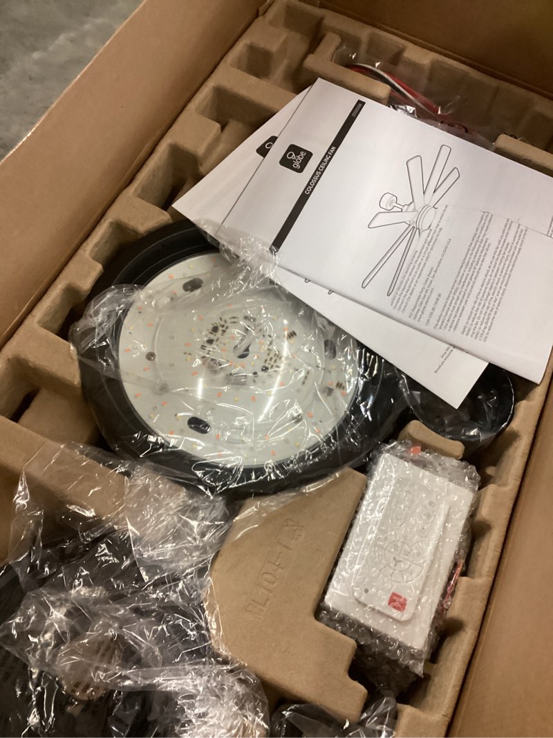 Condition photo showing As Is for Globe Electric Colossus 60-in Matte Black with Matte Blades LED Covered