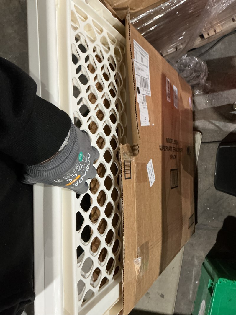 Condition photo showing Good Condition for toddleroo by north states 42” wide supergate ergo baby gate, made in usa: for doorways or stairways. includes wall cups. pressure or hardware mount. 26” - 42” wide (26" tall, ivory) (b0065adp4c)