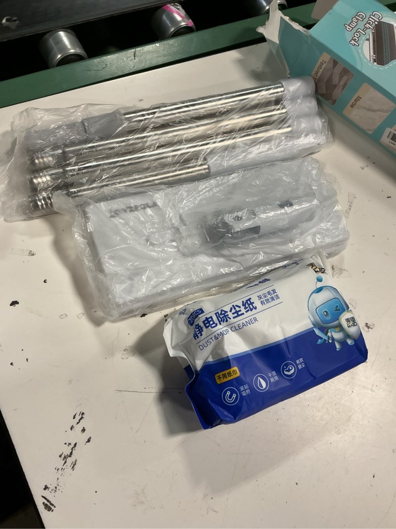 Condition photo showing New/Like New for 13" wide flat mop with snap-grip cloth lock, disposable clamp mop | sweeper & mop kit with dry and wet multi-surface floor cleaner, includes 2 reusable cloths, ideal for hardwood, tile floor