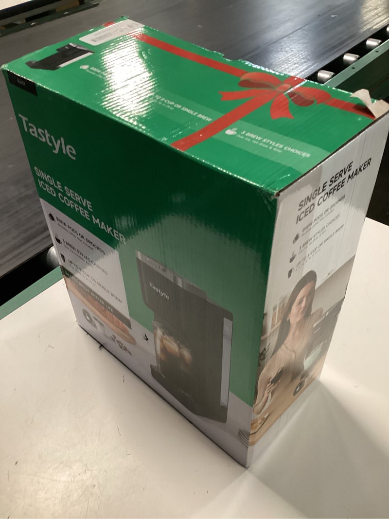 Condition photo showing New/Like New for tastyle single serve coffee maker for k cups and grounds with 3 brew styles | 40oz removable water tank, 6 to 24oz brew size, compact design, fits 7.3" travel mug, for home, rvs and office, k330ic, black