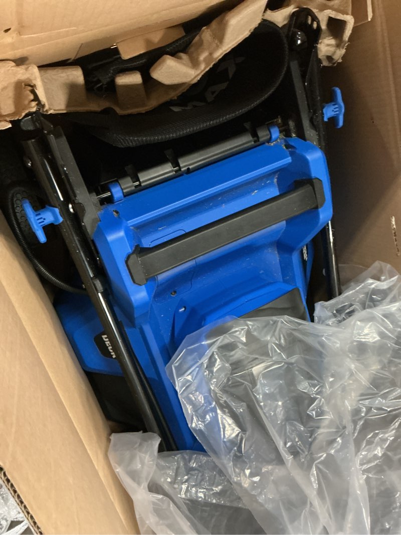 Condition photo showing As Is for kobalt 40-volt 21-in brushless battery push lawn mower 6 ah (battery and charger included)