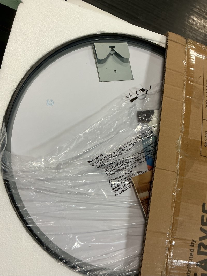 Condition photo showing Good Condition for garvee 2024 new 20 inch round mirror, hd eco-friendly bathroom mirror, metal framed circle mirror, modern wall mirror for bathroom, living room, vanity, easy to install, matte black