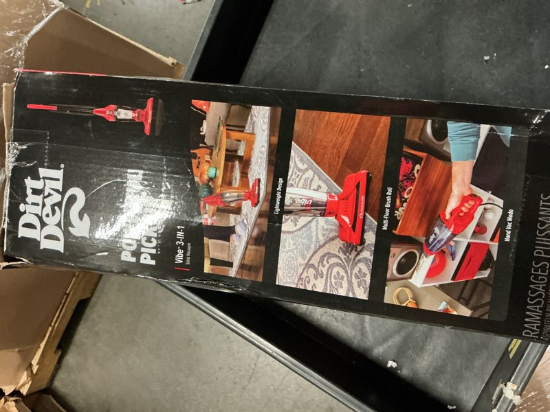 Condition photo showing As Is for vibe 3-in-1 bagless lightweight corded stick vacuum cleaner