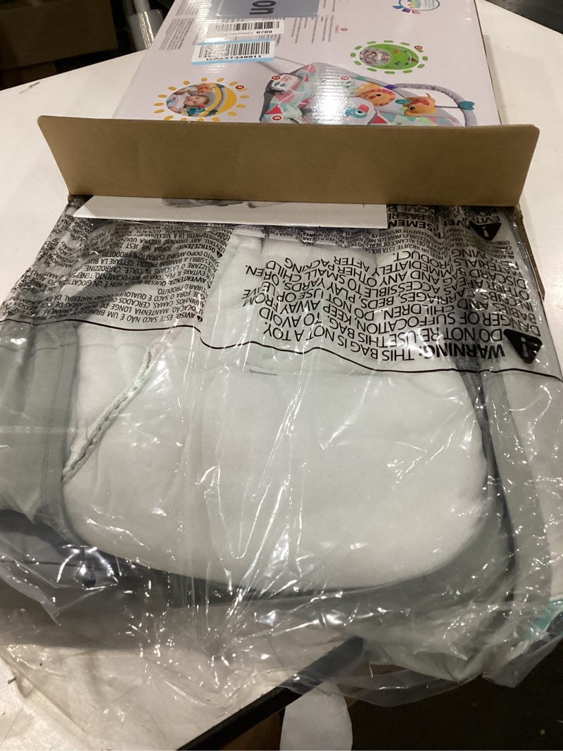 Condition photo showing As Is for bright starts baby bouncer soothing vibrations infant seat - taggies, music, removable -toy bar, 0-6 months up to 20 lbs (toucan tango)