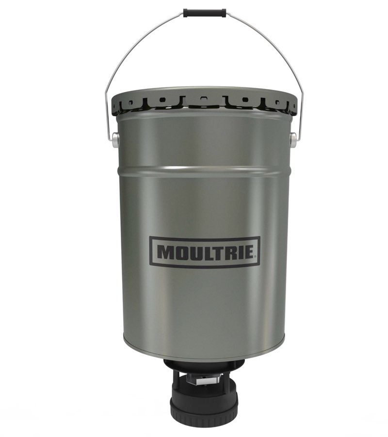 moultrie 40lb all-in-one hanging deer feeder - 40lb capacity - metal hopper - digital timer with 4 daily feeds - moultrie connect bluetooth