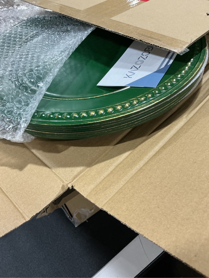 Condition photo showing New/Like New for Vintage Charger Plates Set of 6, Beaded Service Plate, Plastic Charger Plate Set Bulk Wedding Easter, Event, Holiday, Christmas, Elegant Table Setting Centerpieces, Hunter Green Round-Hunter Green