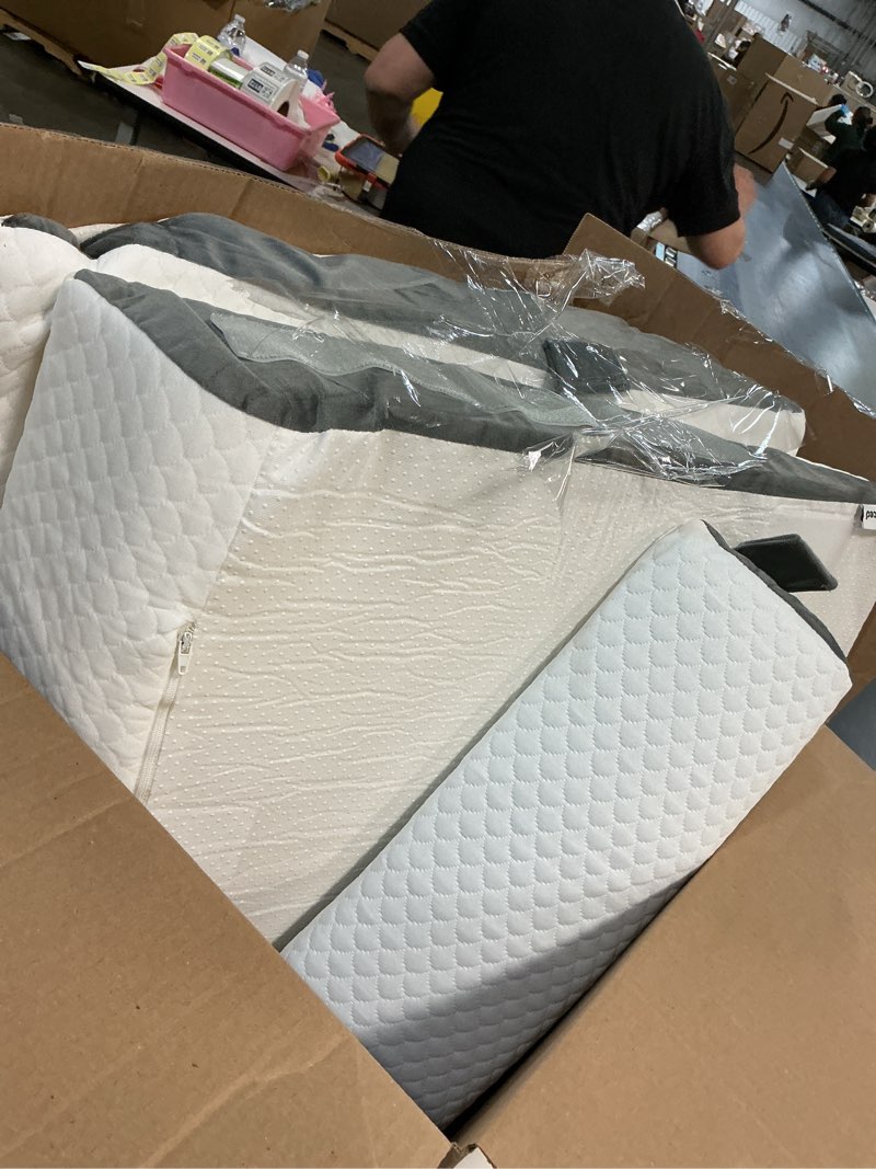 Condition photo showing Good Condition for 3Pcs Wedge Pillow Set for After Surgery,Acid Reflux Relief, Adjustable Bed Wedge Pillows for Sleeping,Anti Snore, Memory Foam Triangle Pillow for Back&Neck&Shoulder Pain Relief, White&Grey White/Grey 12 IN+1 Head pillow