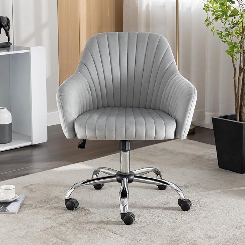(Different color to stock photo)Accent Chair Modern Home Office Leisure Chair with Adjustable Velvet Height and Adjustable casters (LightGray)