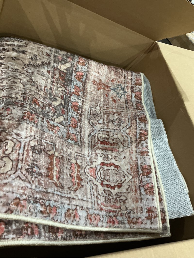 kuden 6x9 area rug, machine washable area rug with non-slip backing, vintage style, soft, easy clean