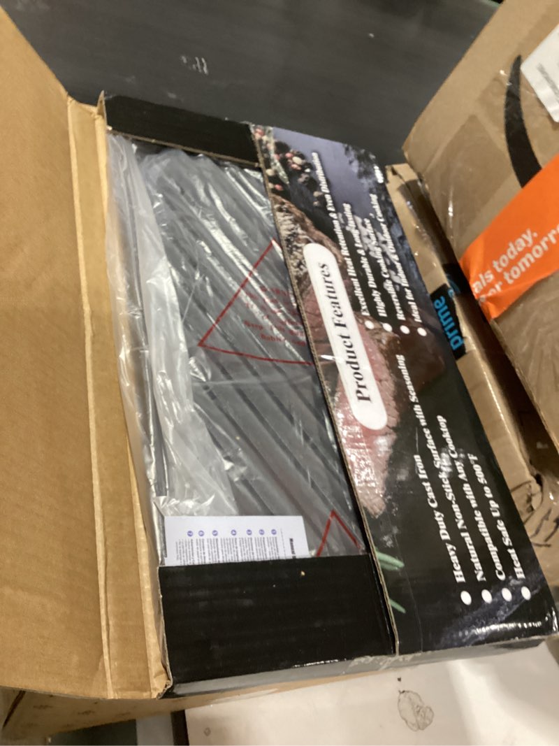 Condition photo showing New/Like New for ewfen reversible grill/griddle, 16.7x9.5'' pre-seasoned cast iron griddle pan, double burner cookware, rectangular non-stick stovetop griddle with handles, flat top plate for oven, grill & campfire