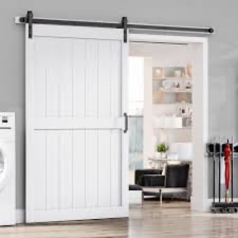 (Similar)Dextrus 48 in x 84 in Solid Wood Barn Doors Painted with Installation Hardware Kit Barn Door,H-Style Solid Core Single Barn Door, White