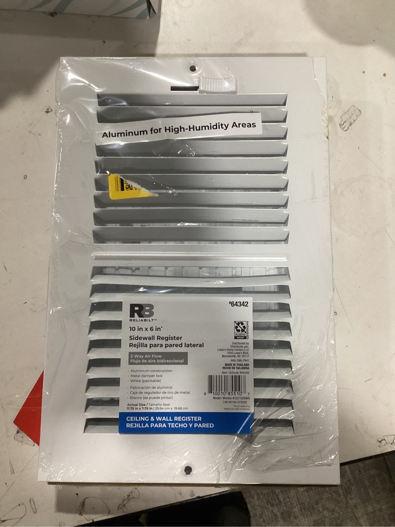 Condition photo showing Good Condition for RELIABILT 10-in x 6-in 2-way Aluminum White Sidewall/Ceiling Register