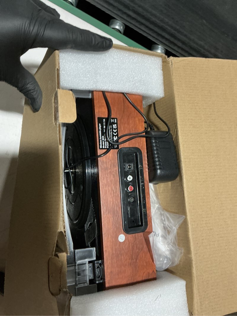 Condition photo showing Good Condition for Vinyl Record Player Turntable with Built-in Bluetooth Receiver & 2 Stereo Speakers, 3 Speed 3 Size Portable Retro Record Player for Entertainment and Home Decoration Brown