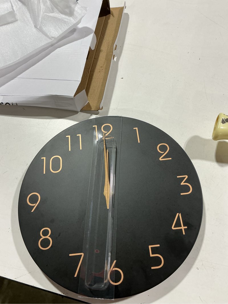 Condition photo showing Good Condition for mosewa 12 inch black wall clock battery operated silent non ticking modern simple minimalist decorative for kitchen bedroom home office bathroom living room 12 inch b_black