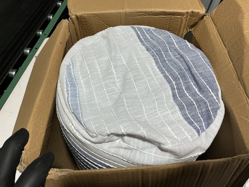 Condition photo showing Good Condition for Levtex Home Sand Stripes Blue King/Cal King Comforter Set (106x94in) with 2 Pillowcases (36x20in) - Woven Jacquard Stripe - Navy, Blue, Grey, Cream - Cotton King Size Comforter Set - Soft Pre-Washed Comforter - King/Cal King Blue