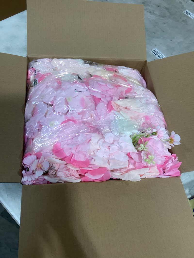 Condition photo showing As Is for Flower Wall Backdrop 12pcs 16.5x16.5 Inch Floral Wall Panel Artificial Silk Rose Wall Decor Ideal for Wedding Celebrations, Festive Party Backdrops, and Home Decor-Black Black 16.5inch