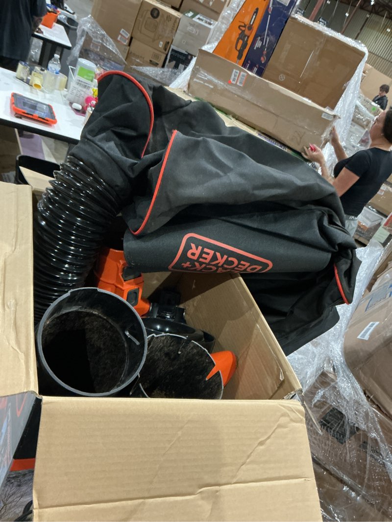 Condition photo showing As Is for black+decker leaf blower, leaf vacuum and mulcher 3 in 1, backpack blowers for lawn care,250 mph airflow, 400 cfm delivery power, reusable bag included, corded (bebl7000)